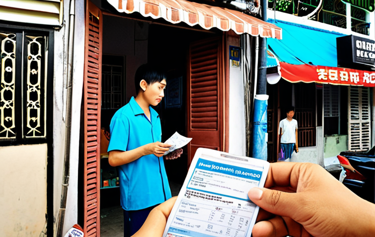 **Prompt:** A close-up of a hand signing a legal document, superimposed over a dynamic collage of everyday Vietnamese scenes: a young person receiving keys to a modest rental room in a bustling alley of Ho Chi Minh City, a cashier handing a receipt to a customer at a convenience store, and a smartphone screen displaying "Agree to Terms and Conditions" for a popular mobile app. The overall composition highlights the ubiquitous nature of contracts in Vietnamese daily life, blending trust and implied risk. The atmosphere is warm and realistic, reflecting modern Vietnamese urban settings.