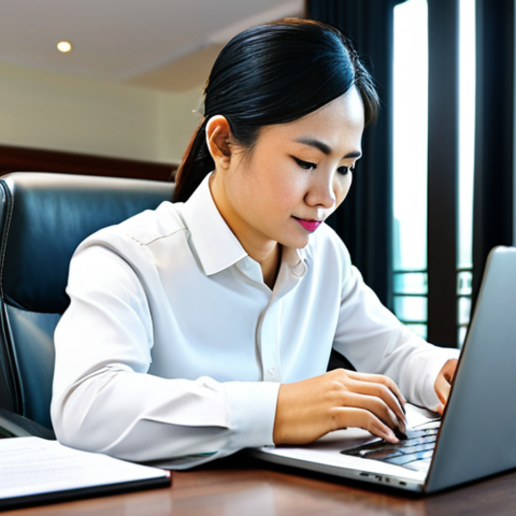 **

"A Vietnamese lawyer in professional dress, fully clothed, working on a laptop at a modern office desk with legal documents and a coffee cup, safe for work, appropriate content, perfect anatomy, natural proportions, family-friendly, well-lit, showcasing a successful legal professional in Ho Chi Minh City."

**