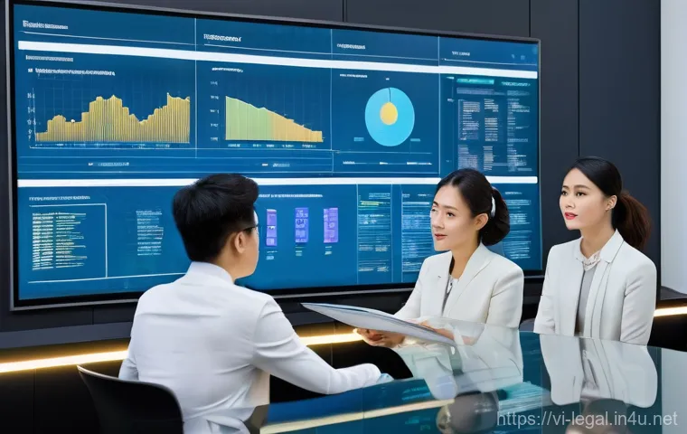 법률 실무의 새로운 동향 - A bustling, futuristic Vietnamese legal office, with several young Vietnamese lawyers, both male and...