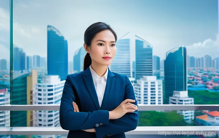 법률자문가의 법적 대응 전략 - **A determined Vietnamese entrepreneur navigating a dynamic legal landscape.** The image depicts a p...