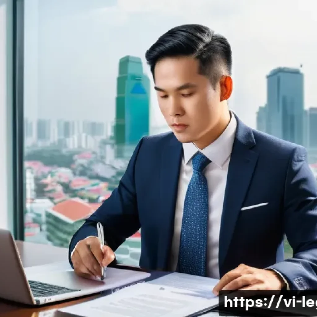 법률자문가의 직무 평가기준 - A professional Vietnamese legal expert in a modern office setting, wearing formal business attire in...