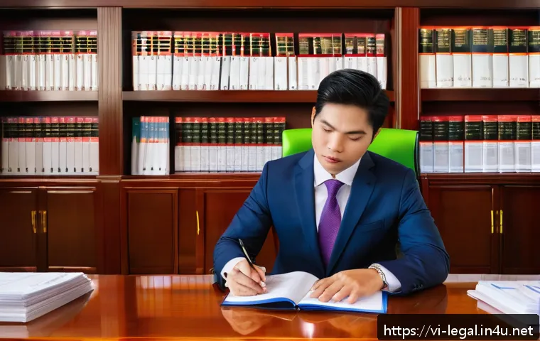 법률 자문가의 전문 지식 강화법 - A modern Vietnamese lawyer&rsquo;s office scene showing a professional in smart business attire reviewing ...
