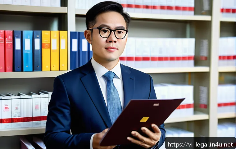 법률자문가의 업무 능력 향상 - A professional Vietnamese legal consultant in a modern office setting, wearing formal business attir...