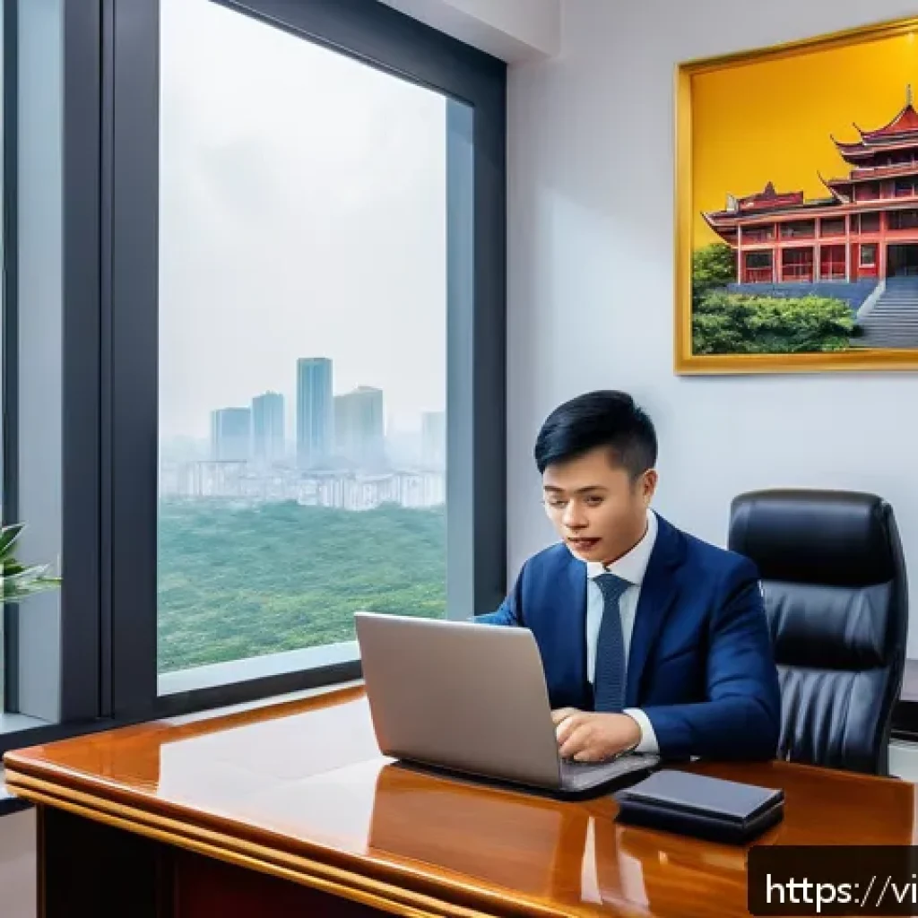 법률 자문가의 직무 효율화 전략 - A modern Vietnamese law office interior with a professional lawyer using specialized legal case mana...