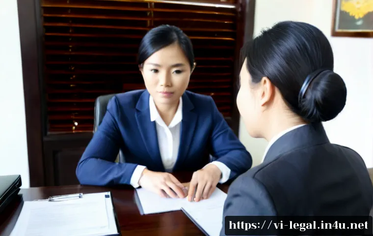 Home 17 법률 자문가의 경험에서 배운 교훈 - Photorealistic consultation scene in a modern Vietnamese legal office, a thoughtful middle-aged Viet...